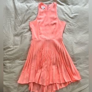 Pink Asymmetrical Hem Pleated Dress